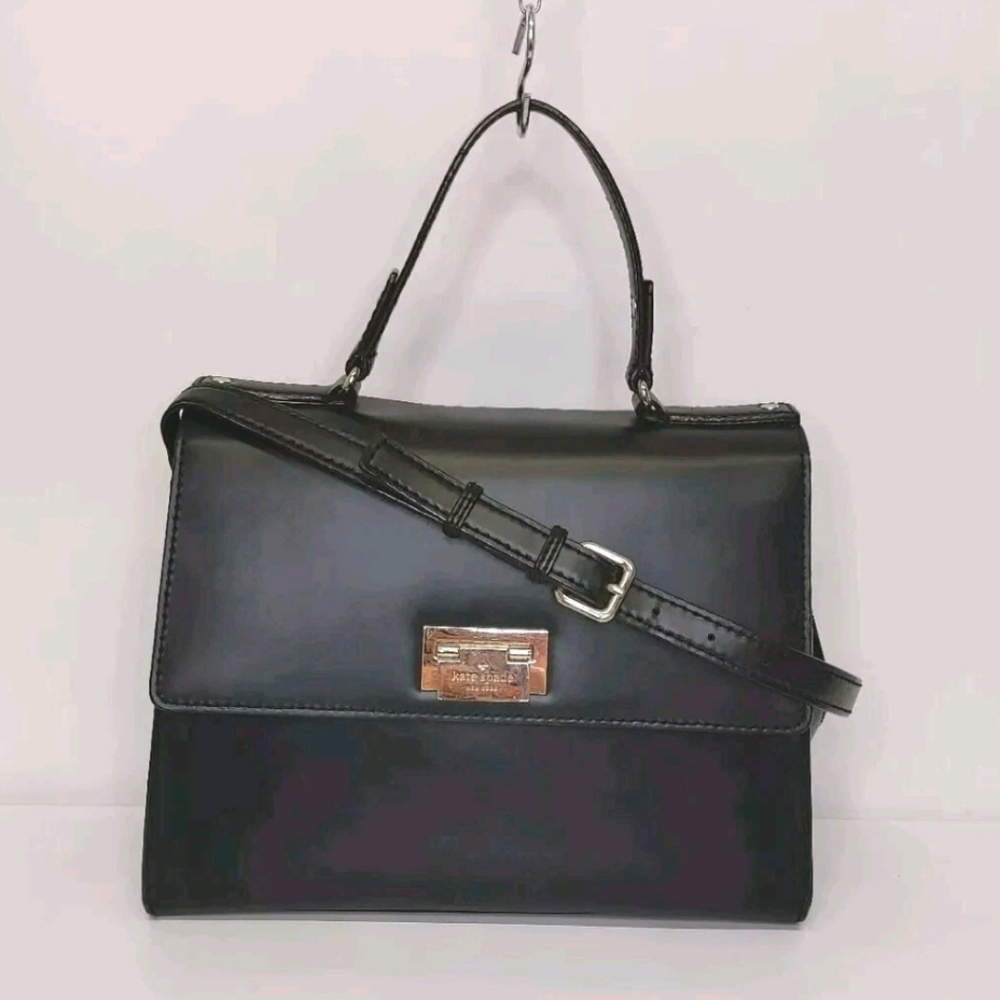 Kate Spade Black Leather Satchel Purse Handbag With Shoulder Strap